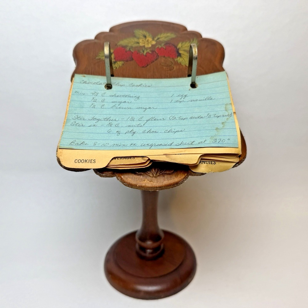 Wooden Recipe Card Holder Stand Pedestal Kitchen Farmhouse Rustic Vintage 10.25"